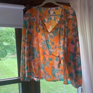 DR2 Orange and Teal Floral Top
